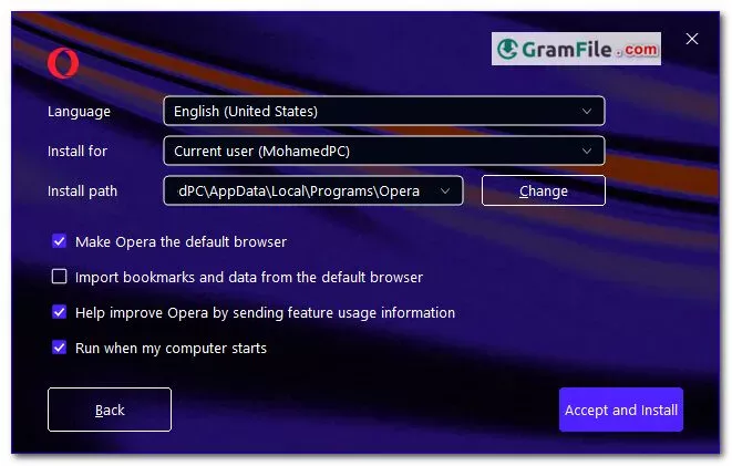 Opera Install options Opera Install options