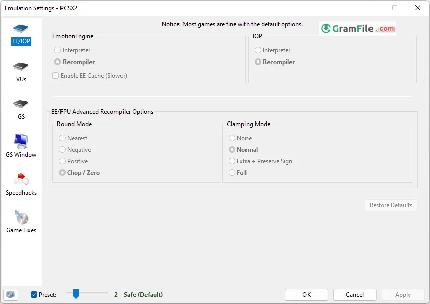 PCSX2 Emulation Settings PCSX2 Emulation Settings