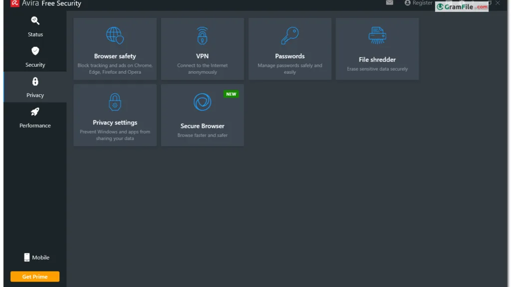 Privacy tools of Avira Privacy tools of Avira