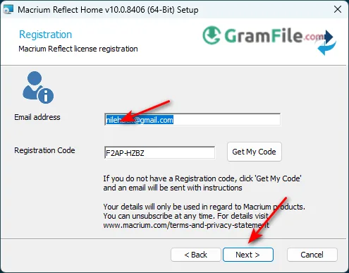 Macrium Reflect Install put email and click next Macrium Reflect Install put email and click next