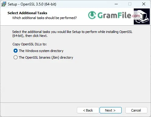 OpenSSL Install Select Additional Tasks OpenSSL Install Select Additional Tasks