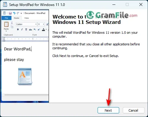 WordPad Install Click Next WordPad Install Click Next