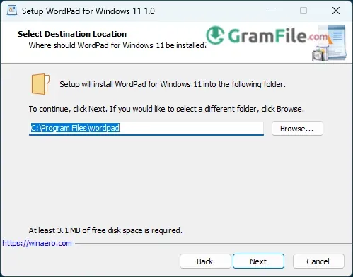 WordPad Install Select Destination Location WordPad Install Select Destination Location