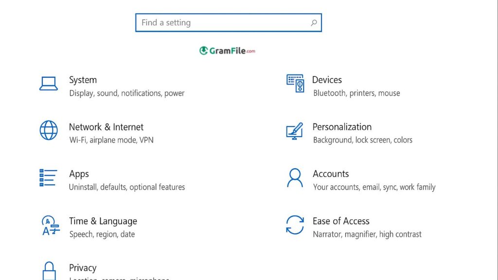 Settings in Win 10