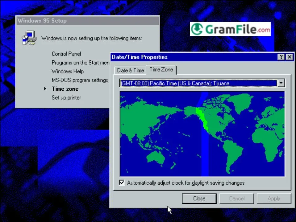 Install Windows 95 Step 2 Set Time and Date Install Windows 95 Step 2 Set Time and Date