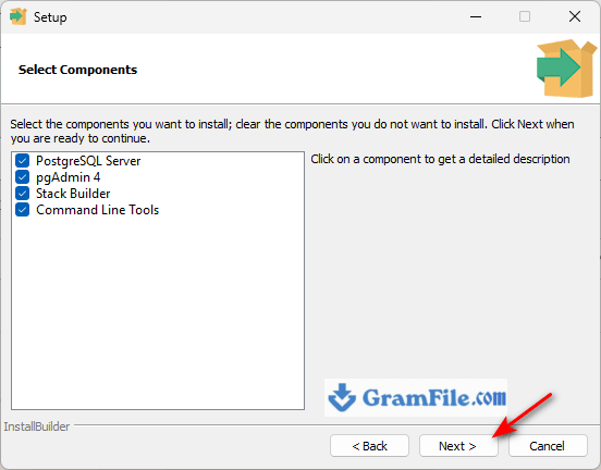 PostgreSQL for Windows Installation Step 4 Select Components PostgreSQL for Windows Installation Step 4 Select Components
