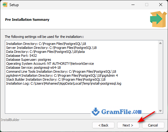 PostgreSQL for Windows Installation Step 9 Click Next PostgreSQL for Windows Installation Step 9 Click Next
