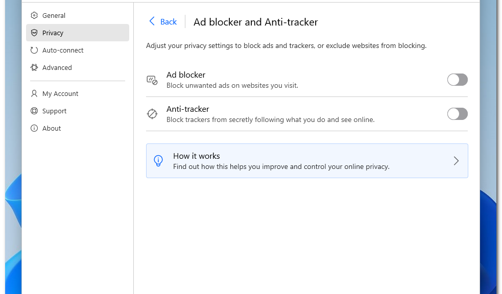 Bitdefender VPN blocks ads and trackers