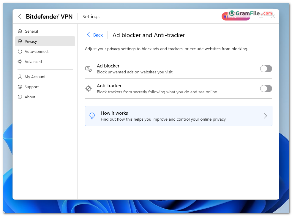 Bitdefender VPN blocks ads and trackers