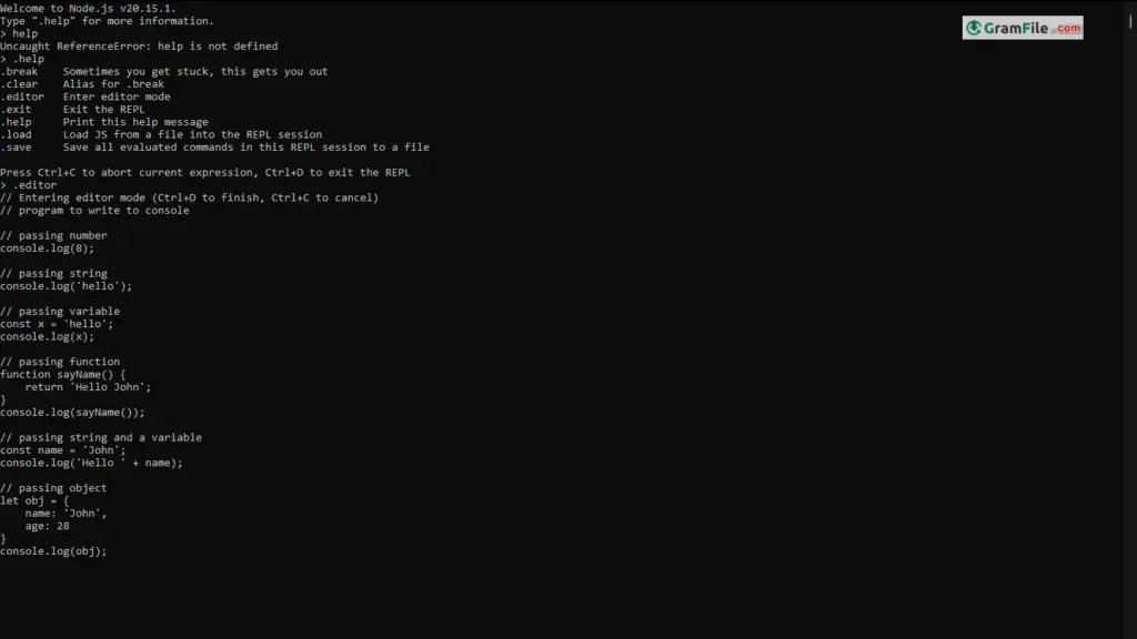 Node.js Javascript Code
