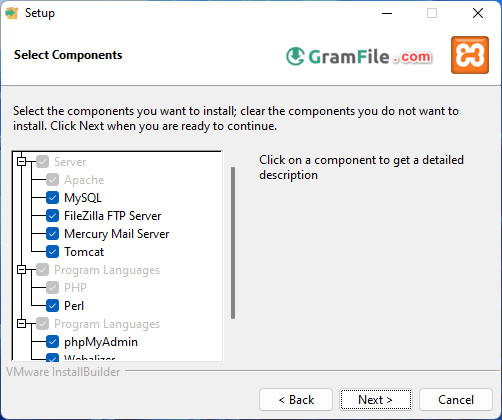 XAMPP Install 2 Choose components