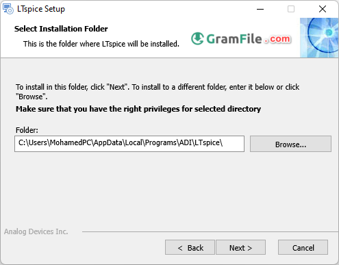 LTspice Install Step 3 Choose the Installation Folder