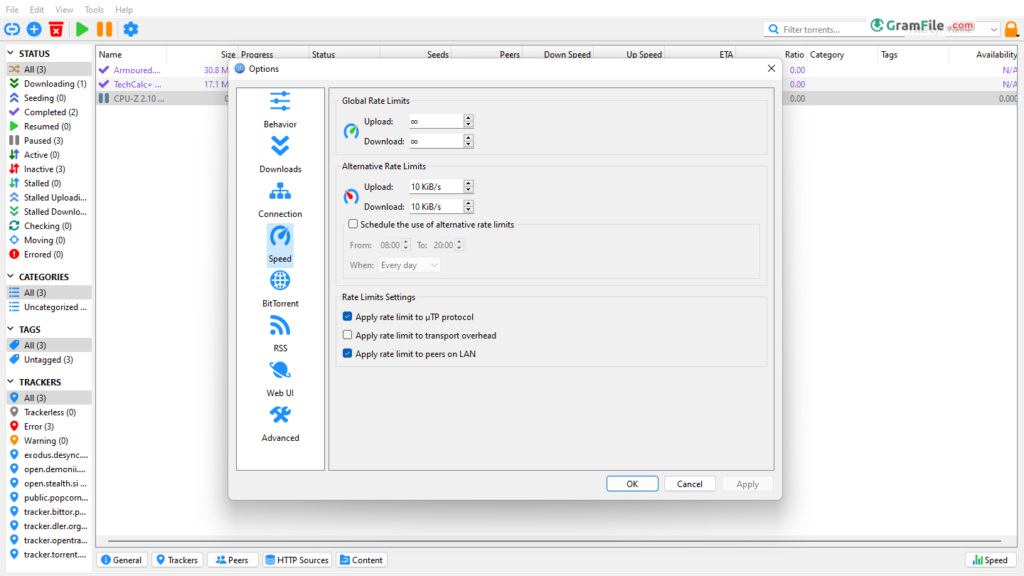 qBittorrent speed settings