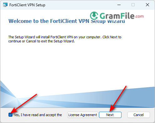 Install FortiClient VPN Read and Accept the license Agreement