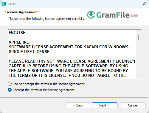 Safari Browser Install Step 2 License Agreement