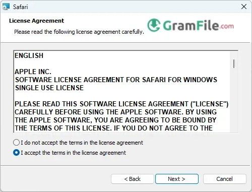 Safari Browser Install Step 2 License Agreement