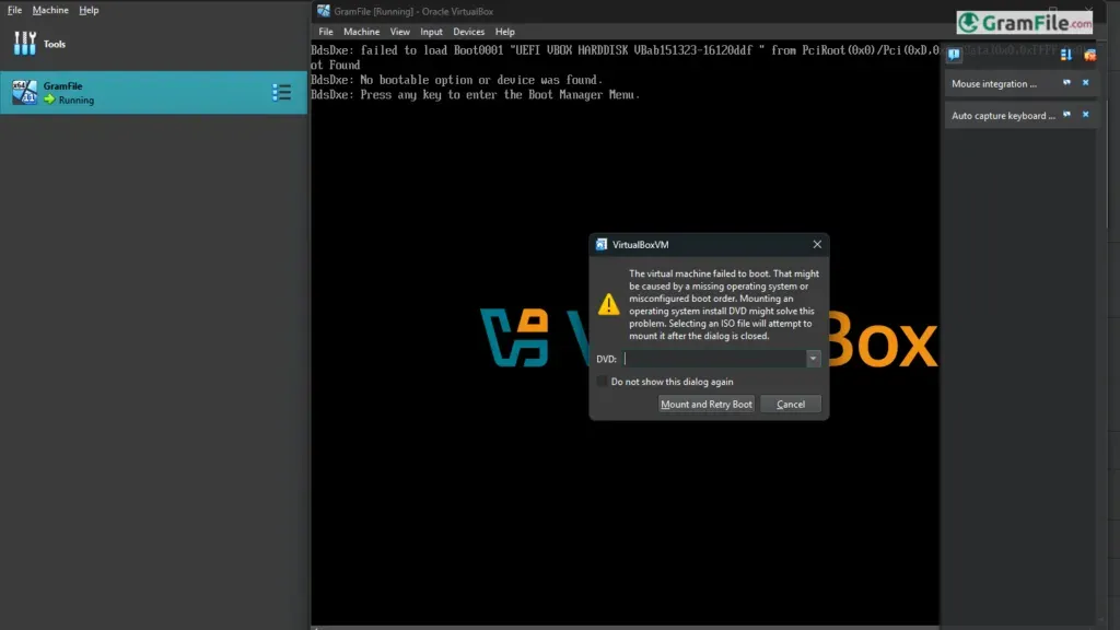 VirtualBox Virtual Machine Running
