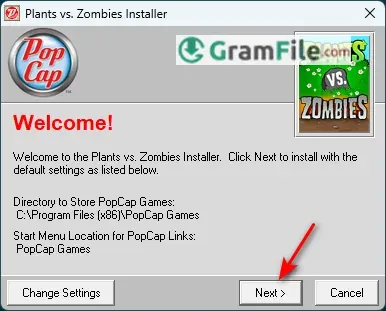 Install Plants vs. Zombies Click Next