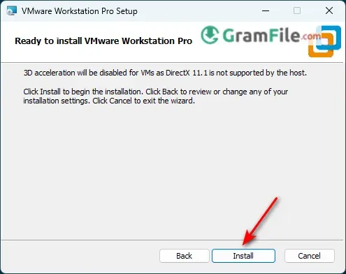 VMware Workstation Pro Install Click Install
