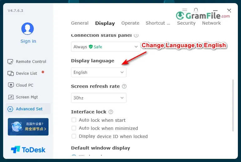 ToDesk Change Language to English