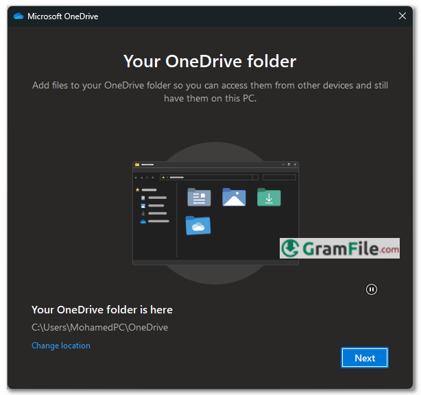 Choose your OneDrive Folder