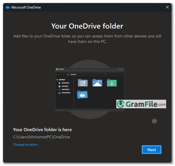 Choose your OneDrive Folder