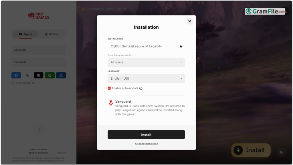 League of Legends Click Install