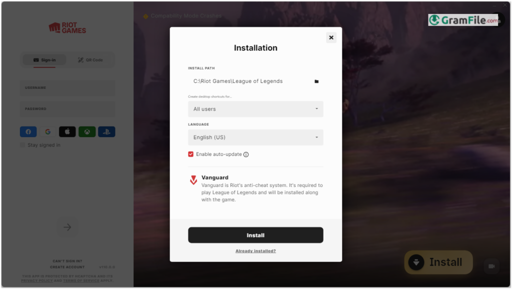 League of Legends Click Install