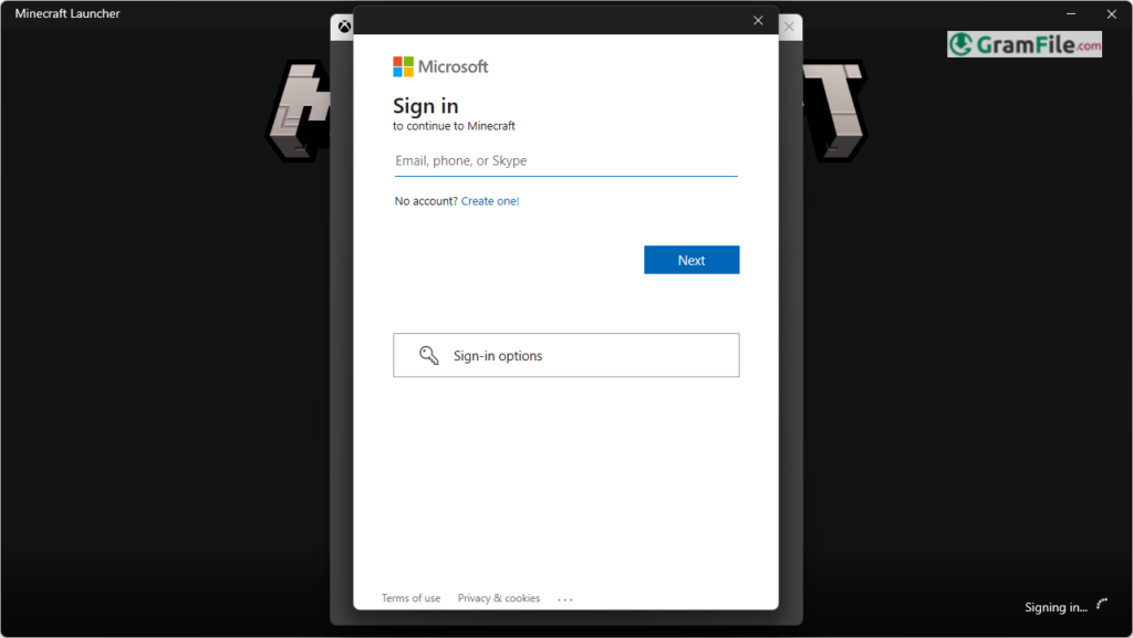 Minecraft Launcher login