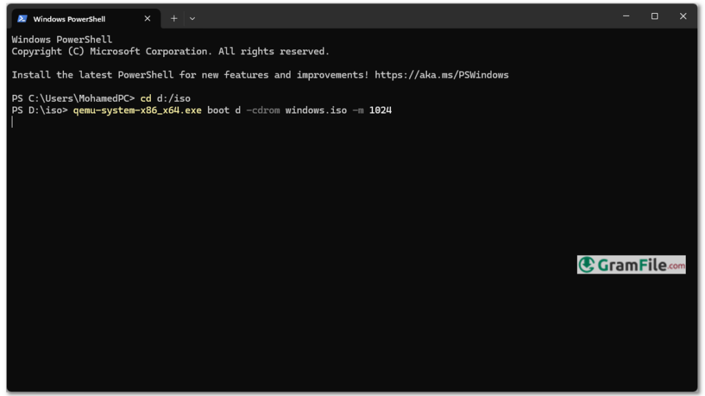 QEMU Emulate through Windows PowerShell