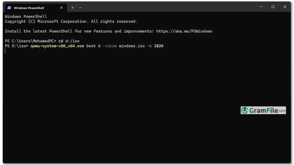 QEMU Emulate through Windows PowerShell