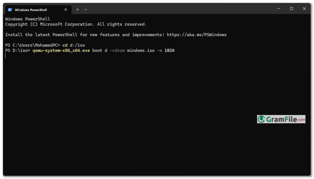 QEMU Emulate through Windows PowerShell