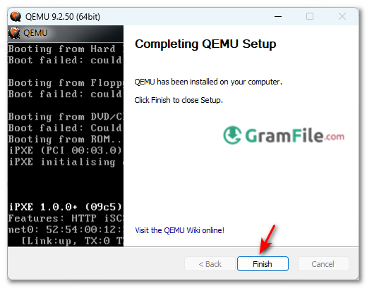 QEMU Finish Installation