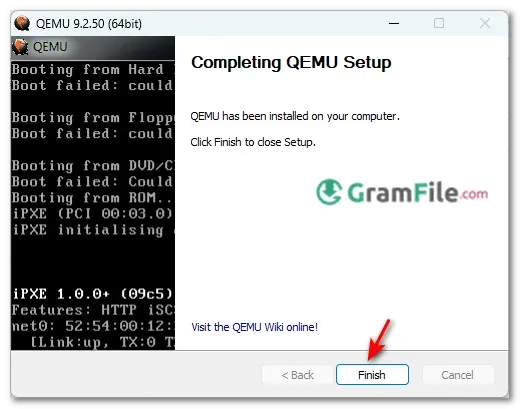 QEMU Finish Installation