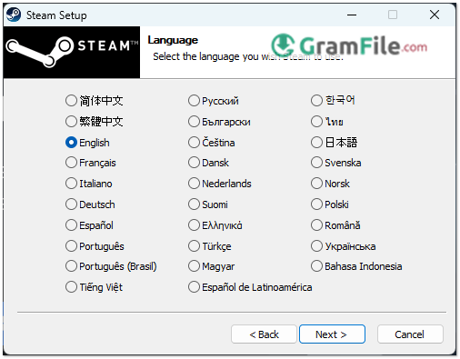Steam Install Choose Language