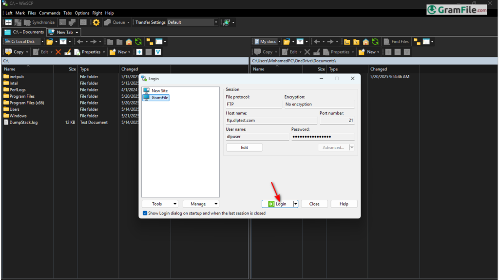 WinSCP login