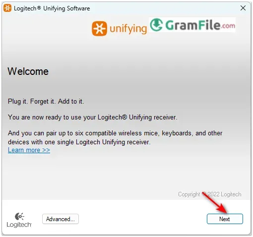 Logitech Unifying Software Welcome Screen