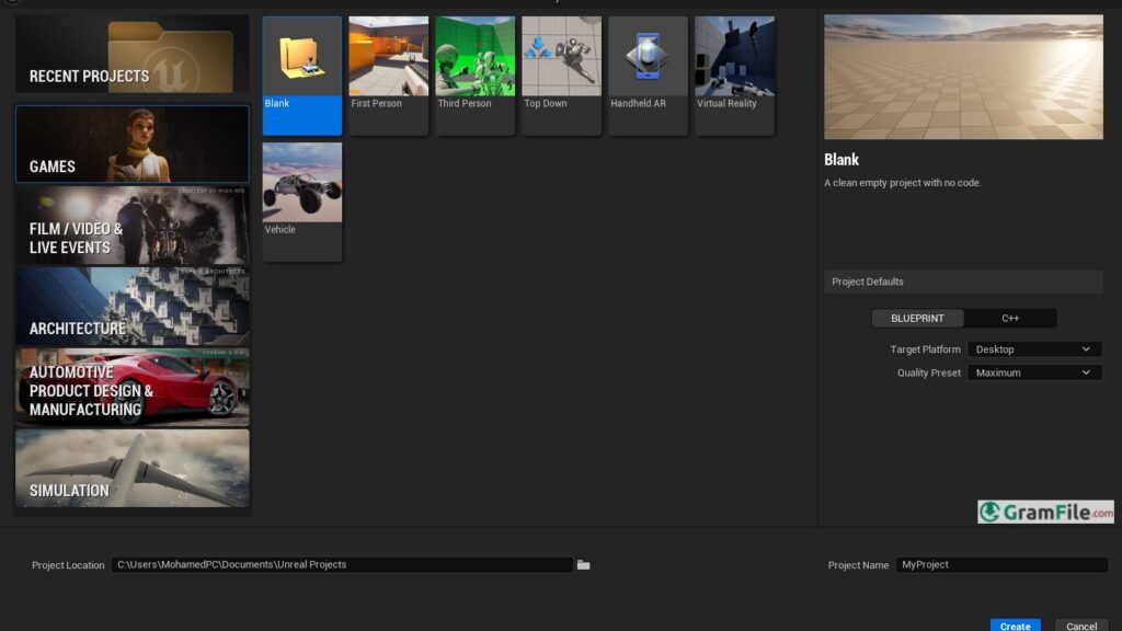 Unreal Engine Create Project