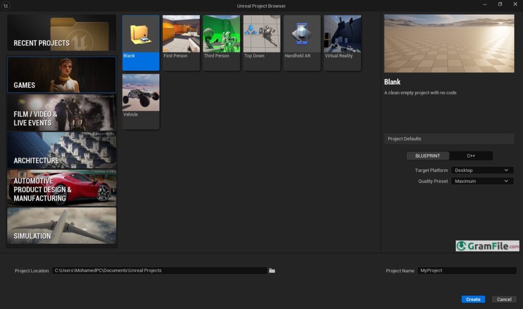 Unreal Engine Create Project
