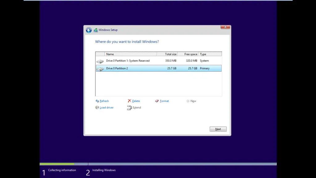 Windows 8.1 Install Choose Where do you want to install Windows