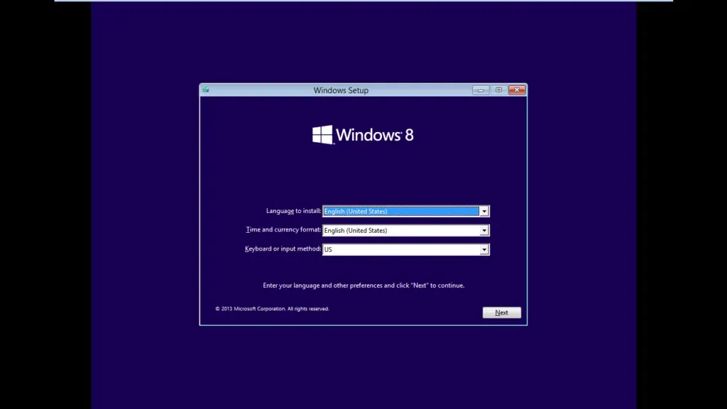 Windows 8.1 Install Choose language