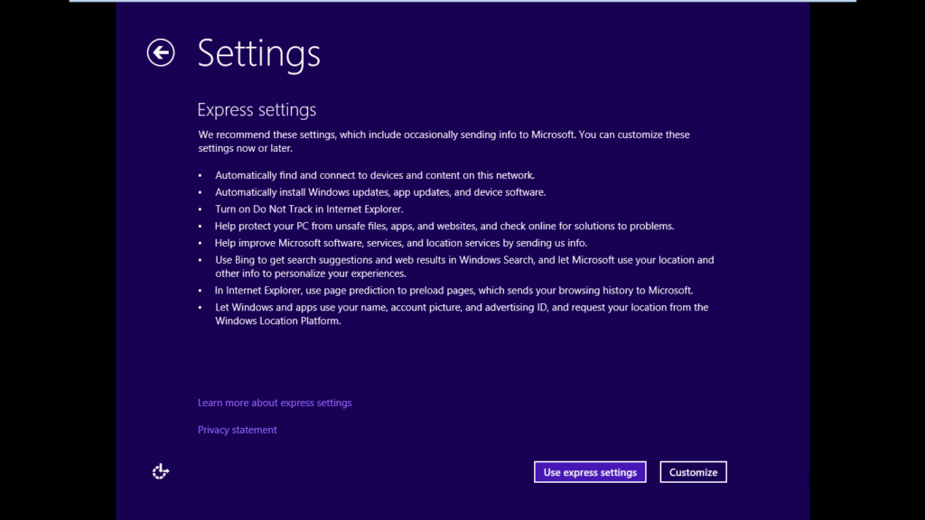 Windows 8.1 Install Settings