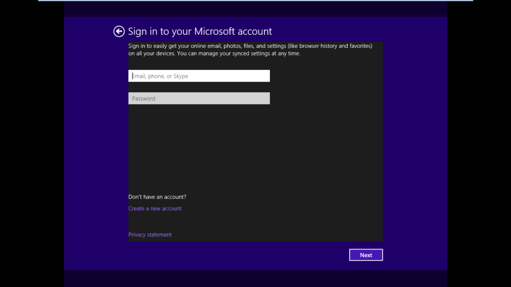 Windows 8.1 Install Sign in to Microsoft Account