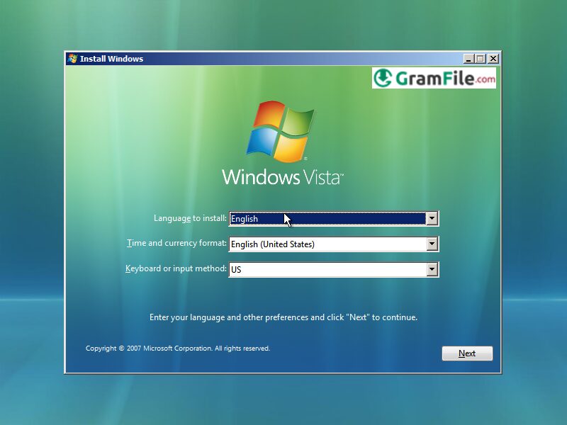 Install Windows Vista 64 bit Choose Language