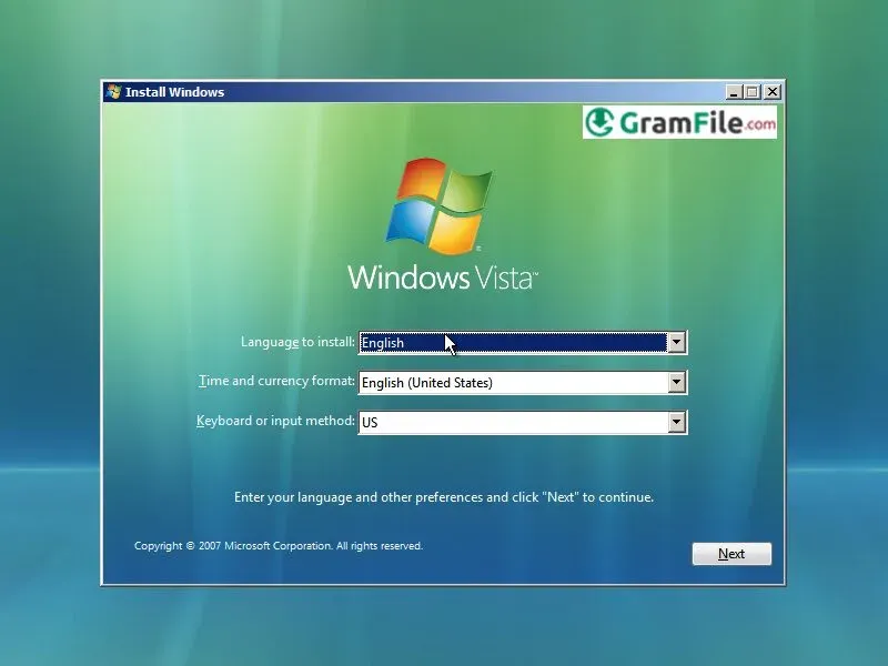 Install Windows Vista 64 bit Choose Language