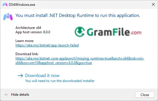 Install .Net Desktop Runtime