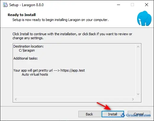 Laragon setup confirming the install