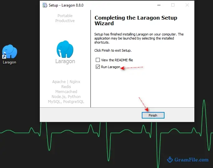 Laragon setup completed with the run Laragon option