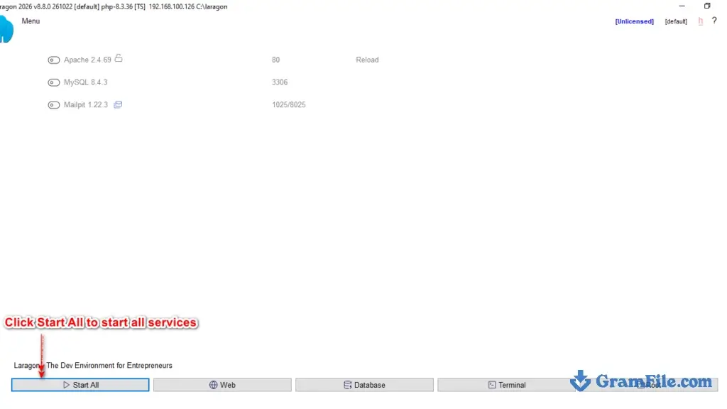 Run laragon services (apache, php, mysql .. itc)