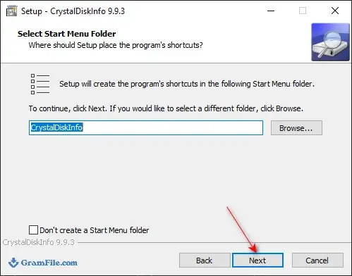 Select Start Menu Folder